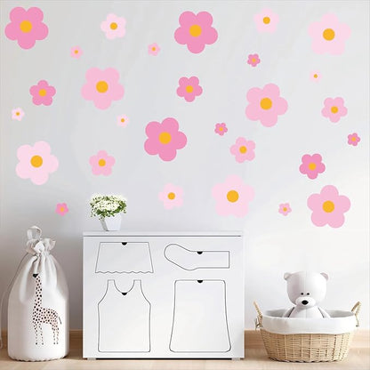 81 Pieces Wall Decal Flower Stickers - Removable Peel & Stick Wall Decals for Kids' Girls Room Decor(Pink)