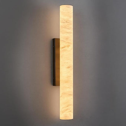 LMQNINE Natural Alabaster Wall Sconces Spanish Marble Wall Light Cylinder Modern Black LED Sconce for Living Room Bedroom Bathroom Stairs（M-1Pack）