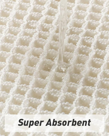 AMOAMI Upgraded Waffle Bath Mat, Super Absorbent Non Slip Bath Mats for Bathroom Floor, Machine Washable Bathroom Rugs with Tassels, Rubber Backed Bathroom Mats, Ultra Soft, 17" x 24", White