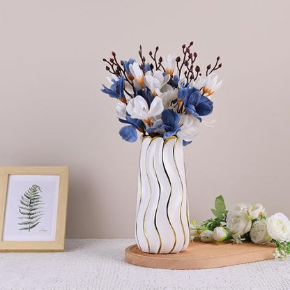11.5" White Ceramic Vase - Minimalist White and Gold Flower Vase, Large Pampas Grass Vase, Boho Decorative Centerpiece Vase for Home Decor, Table, Shelf, Mantel, and Entryway