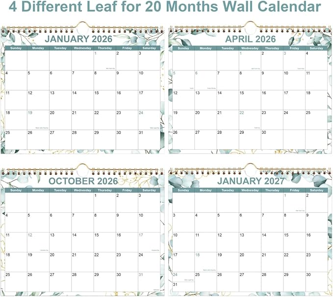 2026 Calendar - Calendar 2026-2027 from January 2026 - June 2027, 18 Months Calendar with Premium Paper, Twin-Wire Binding & Hanging Hook, 8.5" x 11", Leaf