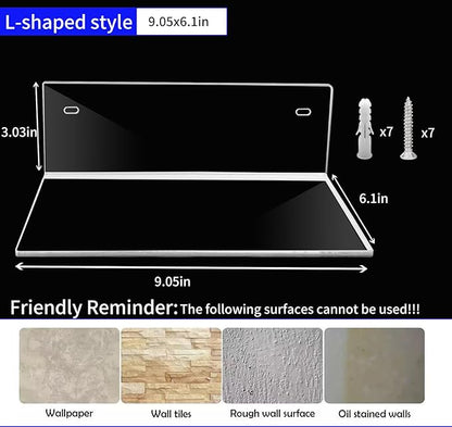 2 Pcs Clear Acrylic Floating Wall Shelves, Small Floating Shelves for Wall Shelf Acrylic Display Ledges, Small Corner Shelf for Bedroom Bathroom Book Speaker Hanging Shelves - Clear (9 Inch 2Pack)