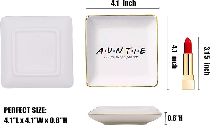 Aunt Gift-Birthday Mother's Day Christmas Gifts for Auntie-Auntie I'll Be There for You-Best Aunt Ever-Ceramic Jewelry Tray,Trinket Holder,Ring Dish