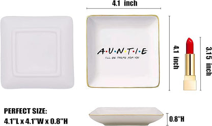 Aunt Gift-Birthday Mother's Day Christmas Gifts for Auntie-Auntie I'll Be There for You-Best Aunt Ever-Ceramic Jewelry Tray,Trinket Holder,Ring Dish