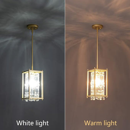 LMQNINE Modern Gold Pendant Light Fixtures for Kitchen Island, Crystal Chandelier Lights Fixture, Elegant Adjustable Pendant Lighting for Dining Room Bedroom (Square 1-Light)