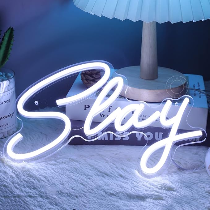 SYLHOME Slay LED Neon Light Sign Cool Boys Girls Preppy Bedroom Game Play Room Wall Decor Sign Club Pub Bar Man Cave Game Birthday Party Decoration USB 11.8" X 8" Cold white