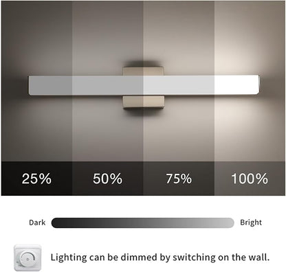 Bathroom Vanity Light Brushed Nickel Square LED 24 inch 14W 4000K Natural White Light Wall Bar Lighting Fixtures Over Mirror (Brushed Nickel, 24inch 4000K Dimmable)