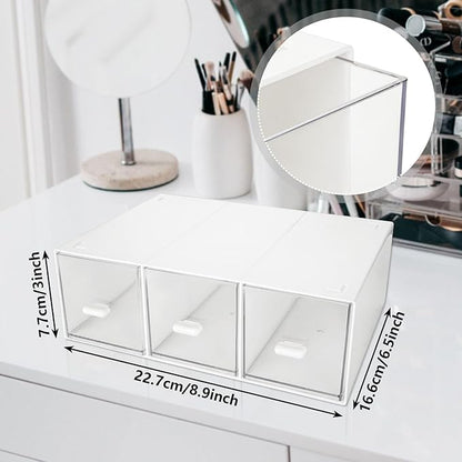 CertBuy 2 Pack Desk Organizer Stackable Storage Drawers with 6 Compartments White Plastic Makeup Storage Desk Organizer and Accessories Suitable for Office School Home (White)