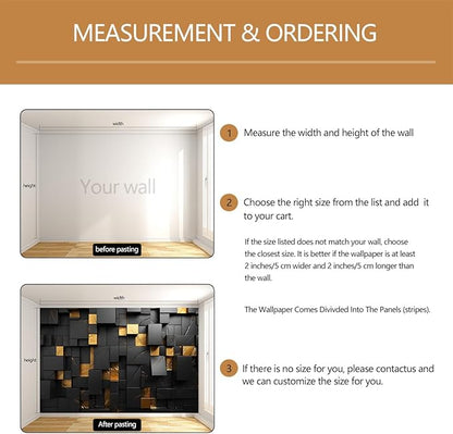 Black and Gold 3D Wallpaper Bedroom Abstract Geometric Squares Background Wall Mural for Living Room Office（Not Peel and Stick）