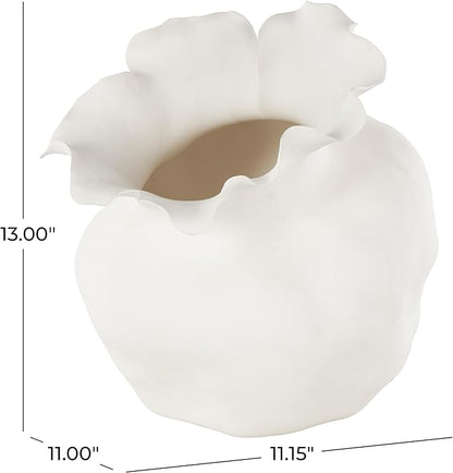 Deco 79 Ceramic Abstract Decorative Vase Floral Inspired Centerpiece Vase, Flower Vase for Home Decoration 11" x 11" x 13", White