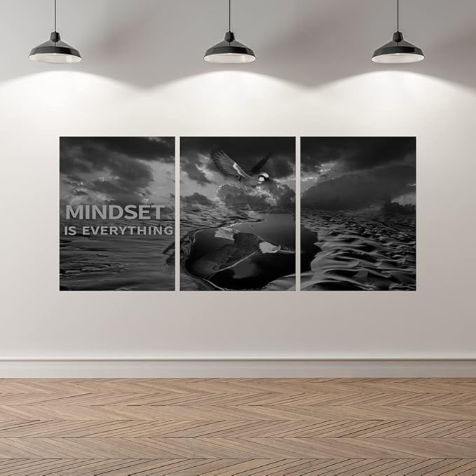 3 Panels Inspirational Canvas Painting Wall Art Motivational Wall Art Success Framed Poster Grind Hustle Positive Quotes Wall Poster Office Inspirational Wall Art for Home Living Room 48''W x 24''H