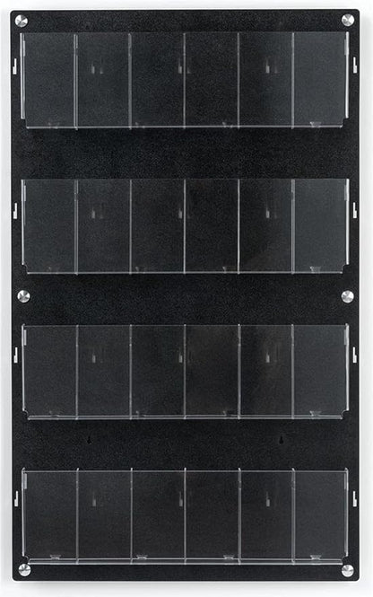 Displays2go Wall Pamphlet Display, Acrylic, 12/24 Adjustable Slots, Aluminum Standoffs - Black (2RP12BLK)