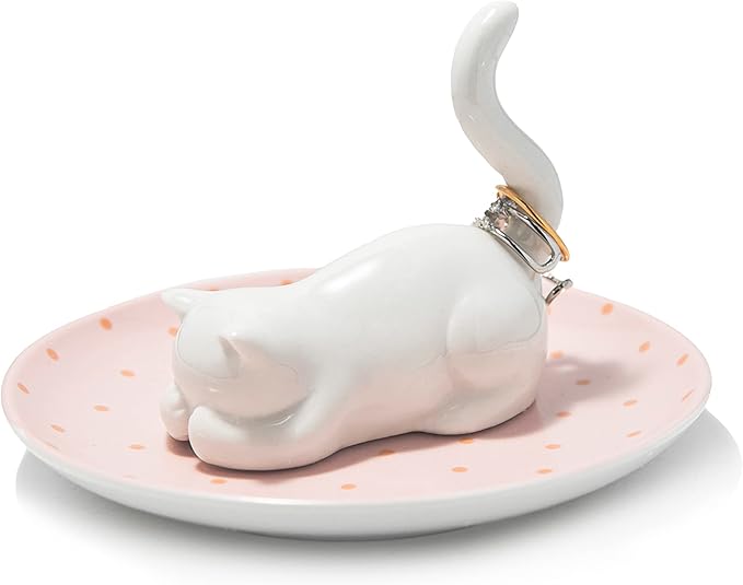 Cat Ring Holder Ring Dish Ceramic Jewelry Holder Dish Trinket Tray For Rings Earrings Trinkets Organizer, Funny Cat Themed Gifts for Mom, Birthday Gifts for Women