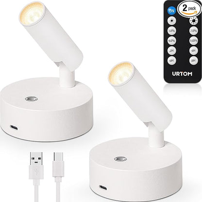 Wireless Spot Lights Indoor with Remote Rechargeable LED Uplighting Indoors Dimmable Warm White Picture Light Up Lights Indoor Battery Operated Spotlight for Plant Artwork Painting, 2 Pack