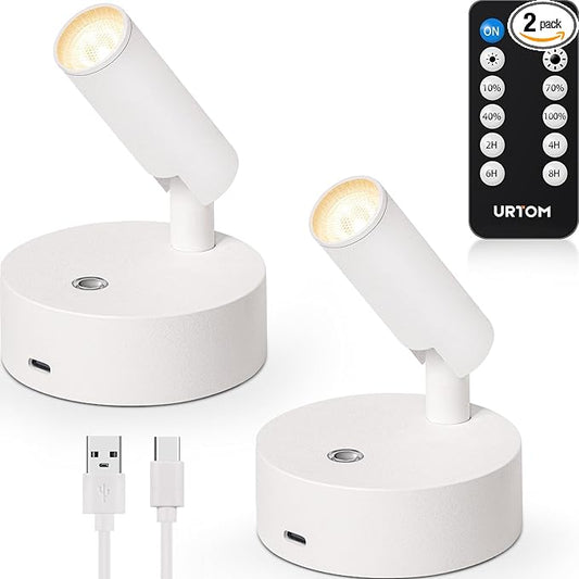 Wireless Spot Lights Indoor with Remote Rechargeable LED Uplighting Indoors Dimmable Warm White Picture Light Up Lights Indoor Battery Operated Spotlight for Plant Artwork Painting, 2 Pack