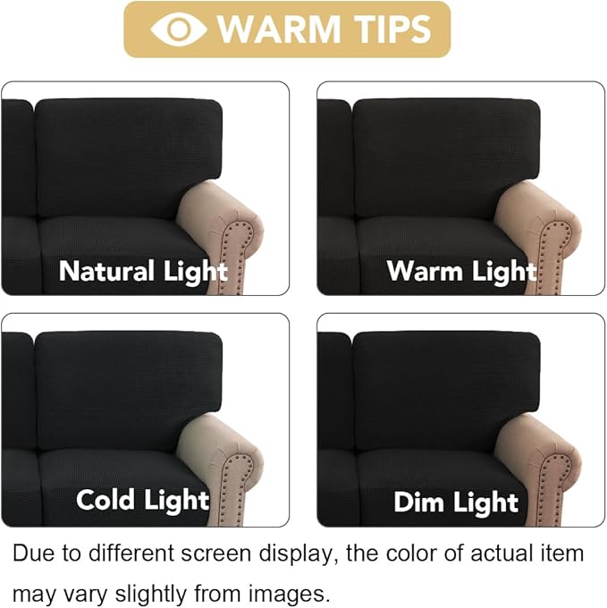 H.VERSAILTEX Multi-Pieces Sofa Covers Stretch Couch Covers Form Fitted Seats and Back Cushions Covers (3 Seat Covers Plus 3 Back Cusion Covers, Bonus 2 Armrest Covers), Black