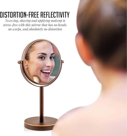OVENTE 6'' Tabletop Makeup Mirror with 1X/7X Magnification, 360° Swivel Design, Double-Sided Free-Standing Vanity Mirror Perfect for Dresser, Bedroom and Office Desk, Antique Bronze MNLT60ABZ1X7X