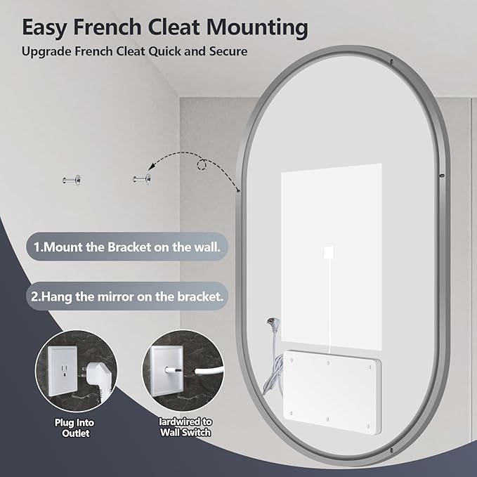 Niccy Oval LED Bathroom Vanity Mirror, 48"x24" Front lit Mirror with Light, Smart Anti-Fog Waterproof Mirror with Memory Function Dimmable Lighted Mirror