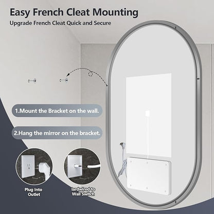 Niccy Oval LED Bathroom Vanity Mirror, 48"x24" Front lit Mirror with Light, Smart Anti-Fog Waterproof Mirror with Memory Function Dimmable Lighted Mirror