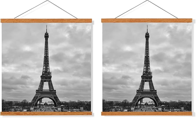 FALAMON 2 Pack Magnetic Poster Hanger Frame, 11x14 11x17 11x22 Teak Wood Magnet Poster Frame for Hanging Posters, Prints, Photos, Pictures, Maps, Scrolls, and Canvas Artwork
