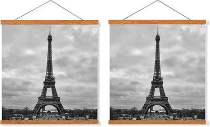 FALAMON 2 Pack Magnetic Poster Hanger Frame, 11x14 11x17 11x22 Teak Wood Magnet Poster Frame for Hanging Posters, Prints, Photos, Pictures, Maps, Scrolls, and Canvas Artwork