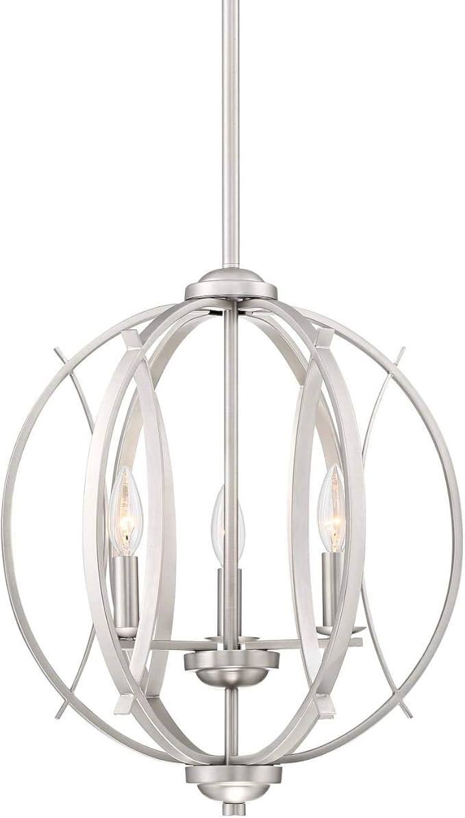 Possini Euro Design Spherical Brushed Nickel Pendant Chandelier Lighting 16" Wide Modern Orb 3-Light Fixture for Dining Room Living House Home Foyer Kitchen Island Entryway Bedroom High Ceilings
