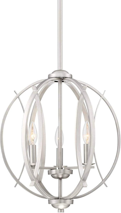 Possini Euro Design Spherical Brushed Nickel Pendant Chandelier Lighting 16" Wide Modern Orb 3-Light Fixture for Dining Room Living House Home Foyer Kitchen Island Entryway Bedroom High Ceilings
