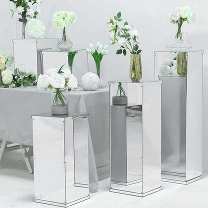 Efavormart Set of 5 Silver Mirror Finish Wedding Decor Ideas Clear Display Box for Centerpieces with Interchangeable Lid and Base