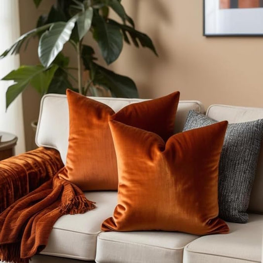 FEVERQIYI 26x26 Fall Throw Pillow Covers Extra Large Burnt Orange Velvet Pillow Covers Autumn Decorative Pillowcase Soft Cushion Covers for Couches and Sofas
