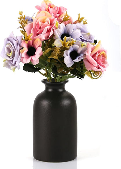 Ceramic Black Small Vase, Dry Flower Vases Minimalism Style for Modern Table Shelf Fit Fireplace Bedroom Kitchen Living Room Home Decor (Black, Medium)