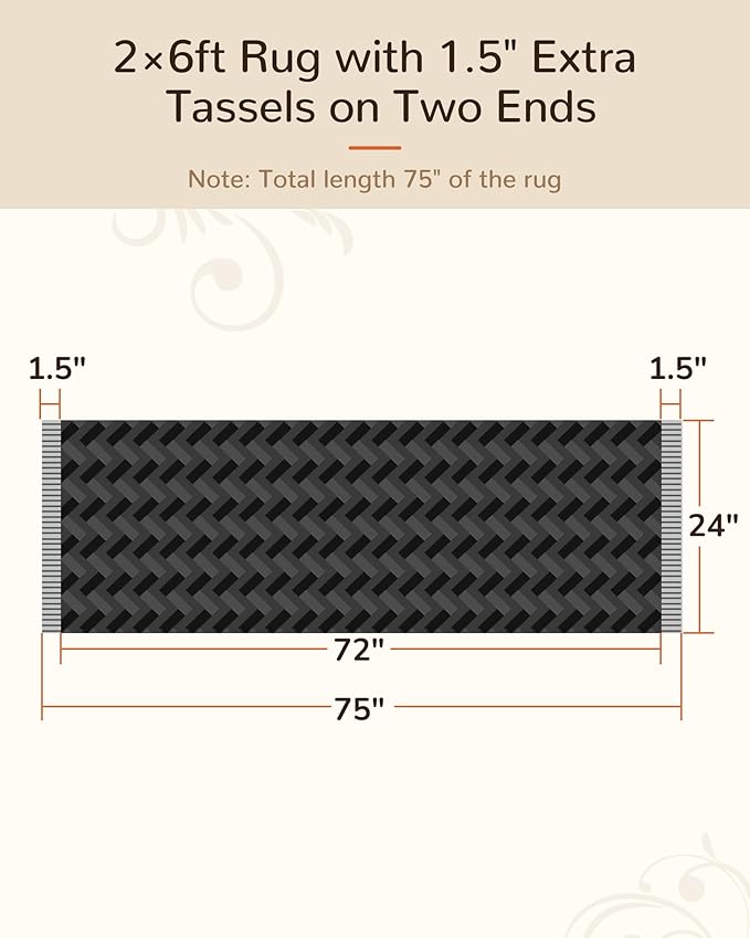 BESTSWEETIE 2x6 Washable Rug Hand-Woven Low Pile Soft Modern Farmhouse Bohemian Decor Reversible Braided Rugs with Tassels Throw Carpet for Living Room Bedroom Entryway Bathroom, Black White