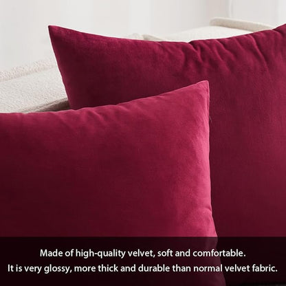 MIULEE Pack of 2 Velvet Soft Solid Decorative Throw Pillow Covers Christmas Burgundy Pillowcases for Sofa Bedroom Couch Car,18x18 Inch Wine Red