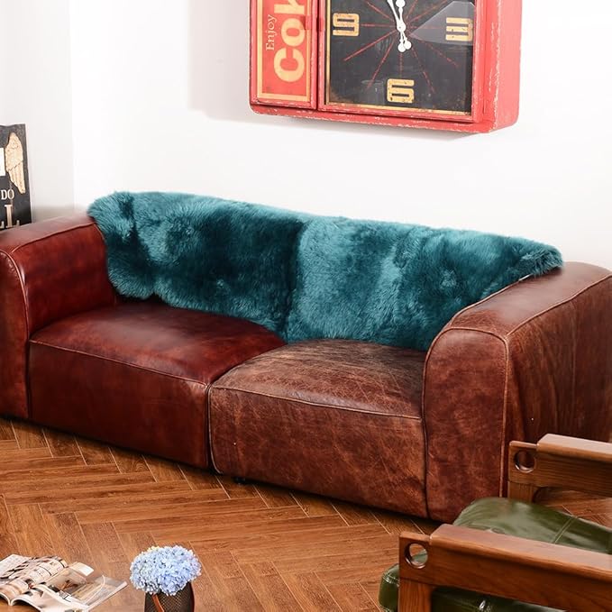 LLB Genuine Sheepskin Area Rug Wool Rug Fur Carpet Fluffy Shaggy Fur Rug for Living Room Kids Bedroom Real Sheepskin Throw Lambskin Rugs Sofa Mat Chair Seat Covers (Peacock Blue, 2 x 6 ft Sheepskin)