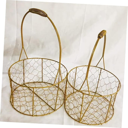 Gold Wire Flower Girl Basket Iron Wire Basket Wedding Storage Decorative