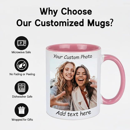 Custom Coffee Mug, Customizable Coffee Cups with Pictures Personalized Ceramic Mug for Gifts Novelty Personalized Mugs for Friends (Pink)