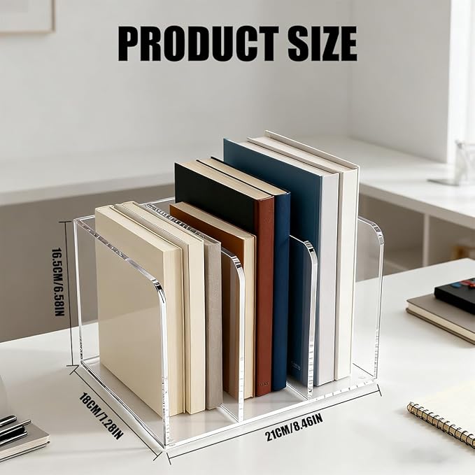 1 Pcs 3-Section Acrylic Magazine File Holder, Desk Organizer Book Rack with 3 Vertical Compartments, Magazine Holders for Book Envelope, Desk Organizer for Home Office