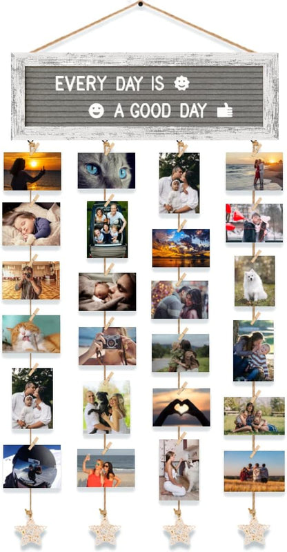 Picture Frames Collage Wall Decor Collage Picture Frames, Rustic Felt Letter Board with 340 Letters and 30 Clips, Unique DIY Multi Photo Frame for Dorm Room Decor Family Birthday Gifts