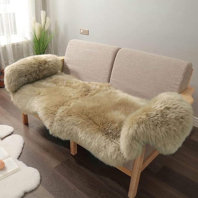 LLB Genuine Sheepskin Area Rug Wool Rug Fur Carpet Fluffy Shaggy Fur Rug for Living Room Kids Bedroom Real Sheepskin Throw Lambskin Rugs Sofa Mat Chair Seat Covers (Tan, 2 x 6 ft Sheepskin)