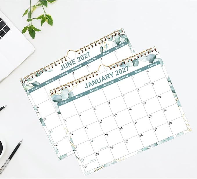 2026 Calendar, Wall Calendar 2026 from January 2026 - June 2027, 18 Months Calendar with Premium Paper, Twin-Wire Binding & Hanging Hook, 8.5" x 11", Green Leaf