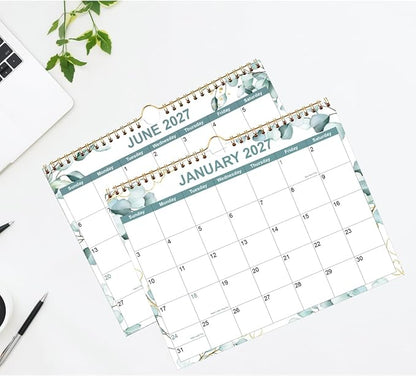 2026 Calendar, Wall Calendar 2026 from January 2026 - June 2027, 18 Months Calendar with Premium Paper, Twin-Wire Binding & Hanging Hook, 8.5" x 11", Green Leaf