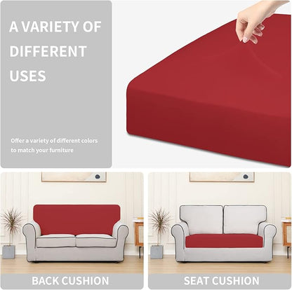 Easy-Going 100% Waterproof Loveseat Sofa Seat Cushion Slipcovers Couch Cushion Cover Stretch Furniture Protector for Kids, Pets (Loveseat Cushion, Christmas Red)