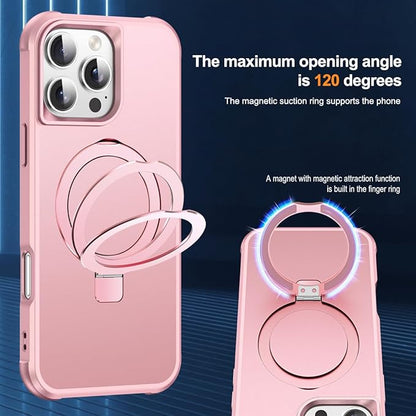 Compatible with iPhone 16 Pro Max Case with Invisible Magnetic O-Ring Stand Military-Grade Case for iPhone 16 ProMax 6.9" [Compatible with Mag-Safe][Great Grip Feeling], Rose Gold