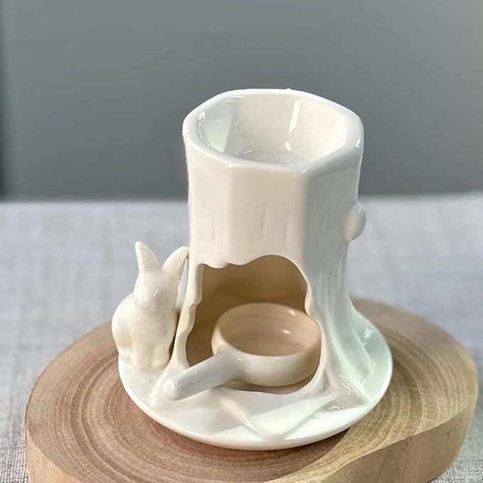 Ceramic Essential Oil Burner Wax Melt Burners,Aromatherapy Aroma Burner,Ceramic Tea Light Candle Holder,Oil Diffuser for Home Bedroom Decor,4.5 Inches,White Rabbit,1 Piece