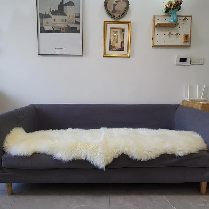 Kopal Genuine Australian Sheepskin Rug, Real Lambskin Area Rug, 2x6 ft Double Pelt, Natural White