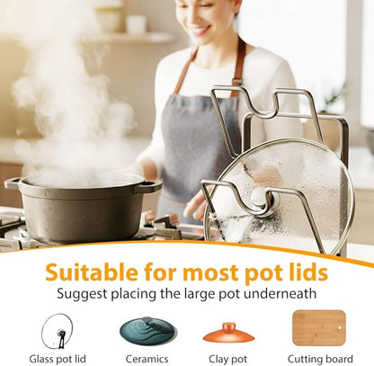 Kitchen Pot Lid Storage Rack, Multifunctional Utensils Pan Pot Cover Lid Rack Shelf for Pots Lids, Spatulas Multifunctional Kitchen Pot Lid Organizer for Countertop (Cream White Single Layer)