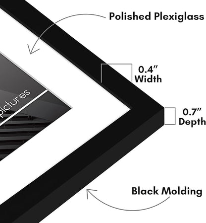 Americanflat 12x14 Picture Frame with Polished Plexiglass - Use as 9x11 Frame with Mat or Display 12x14 Photo Without Mat - Streamline Collection - Thin Border Picture Frames for Wall - Black