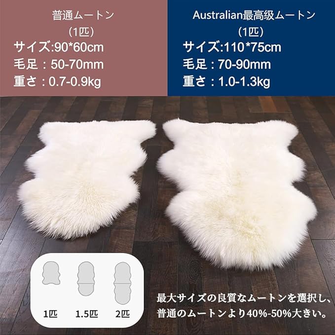 WL&ALLEN Large Sheepskin Rug Genuine Thick and Lush 3 Inch Pile，Luxury Australian Pelts |Large Sheepskin Wool Area Rugs (Double Pelt 2'6" x 6'6",Black)
