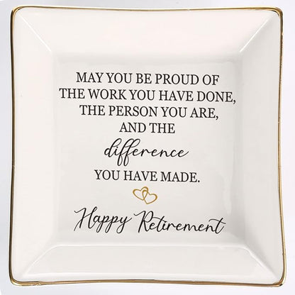 Retirement Gifts For Women 2022 - Female Retirement Gifts Ring Dish, Ceramic Ring Holder Happy Retirement Gifts For Teacher, Nurse, Doctor, Coworker, Friend, Mom, Nana
