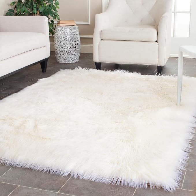 SAFAVIEH Faux Sheep Skin Collection 8' x 10' Ivory FSS235A Silken Glam 2.35-inch Thick Area Rug