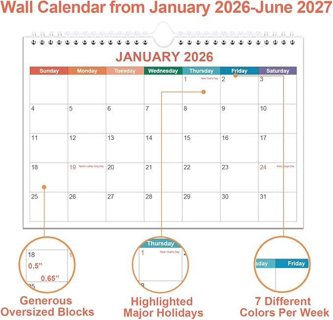 Mini Calendar 2026 - Small 2026 Calendar from January 2026 - June 2027, 18 Months Little Calendar with Premium Paper, 5.8" x 8.5", Colorful